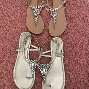 Embellished Gold Women's T-Strap Sandals